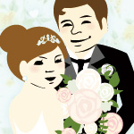 友人の結婚式に配布した似顔絵イラストのポストカード